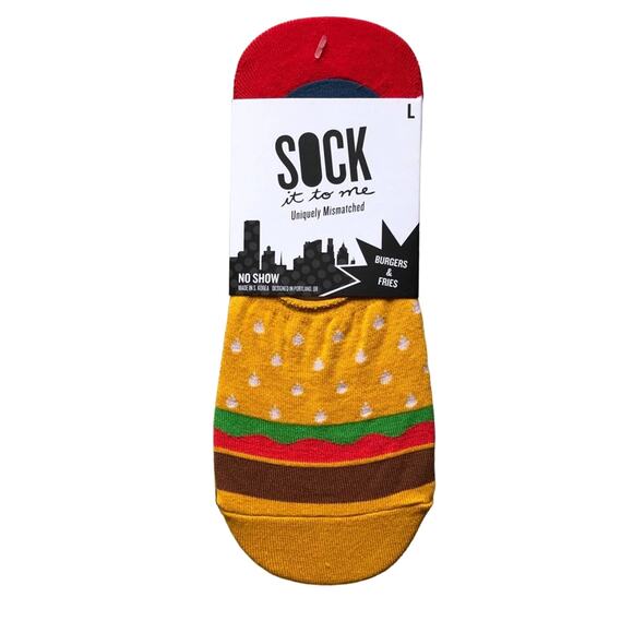 Sock It To Me Red Blue Food Hamburger Fries Uniquely Mismatched No Show Socks - Picture 1 of 4
